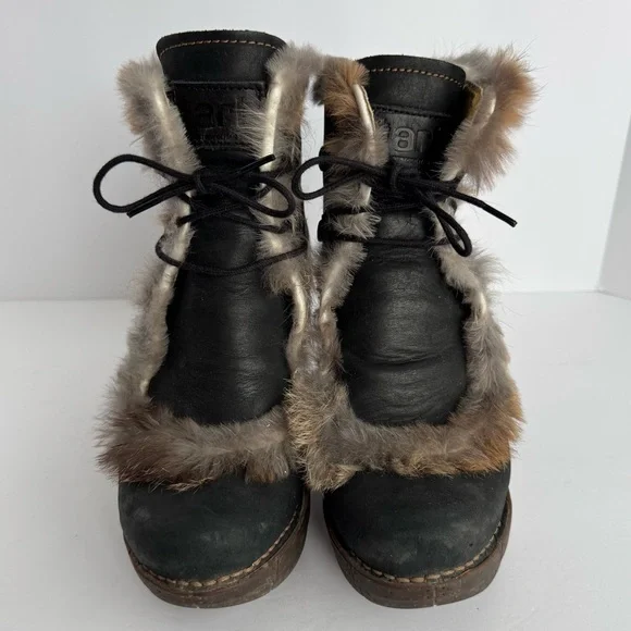 The Art Company Nubuck Leather Lace-Up Ankle Boots Sz 37 US 6.5 Heeled Fur Trim - Picture 4 of 16